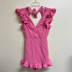 NWT DO+BE - S - Pink - Short Sleeve - Ruffle - Romper - Tieback - Backless